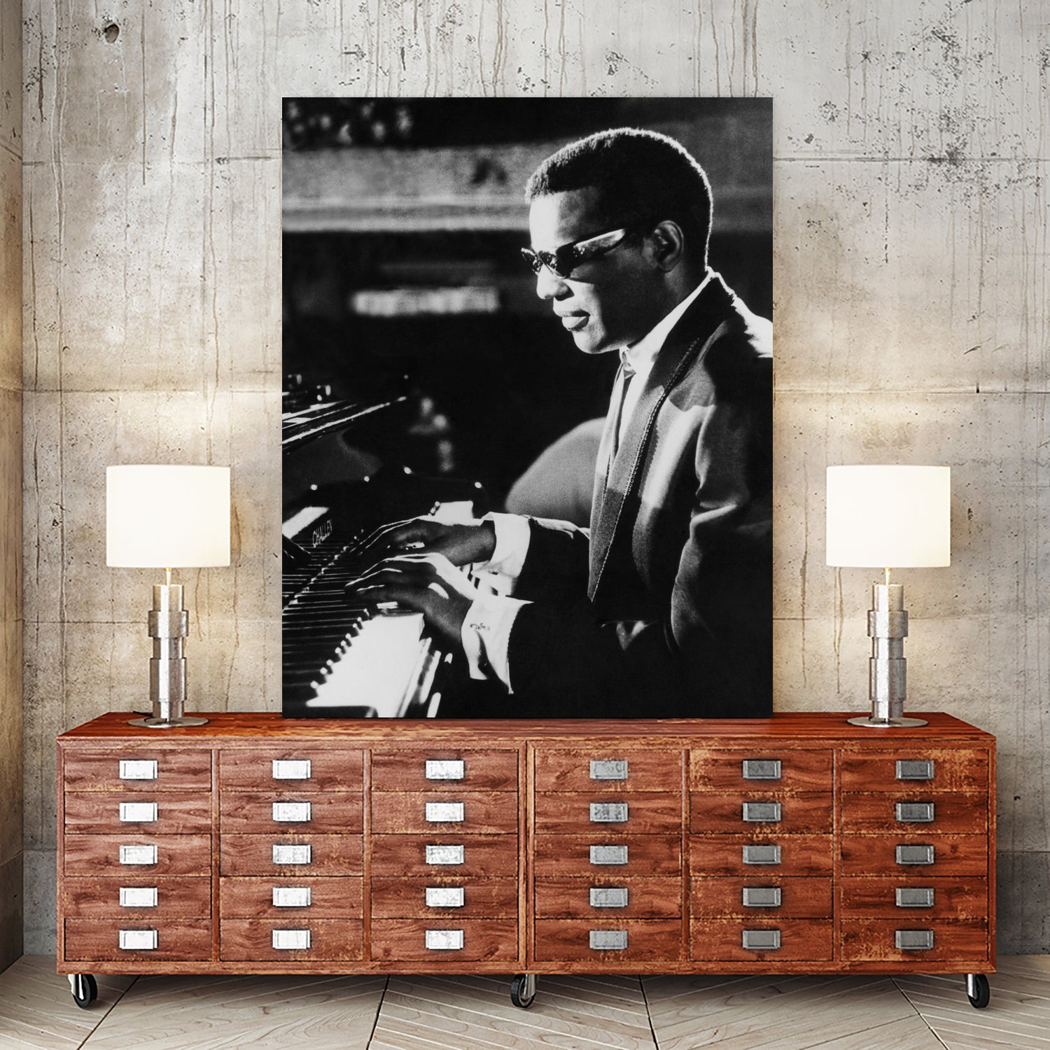 Ray Charles At The Piano by Bridgeman Images  on GIANT ART - black and white photography