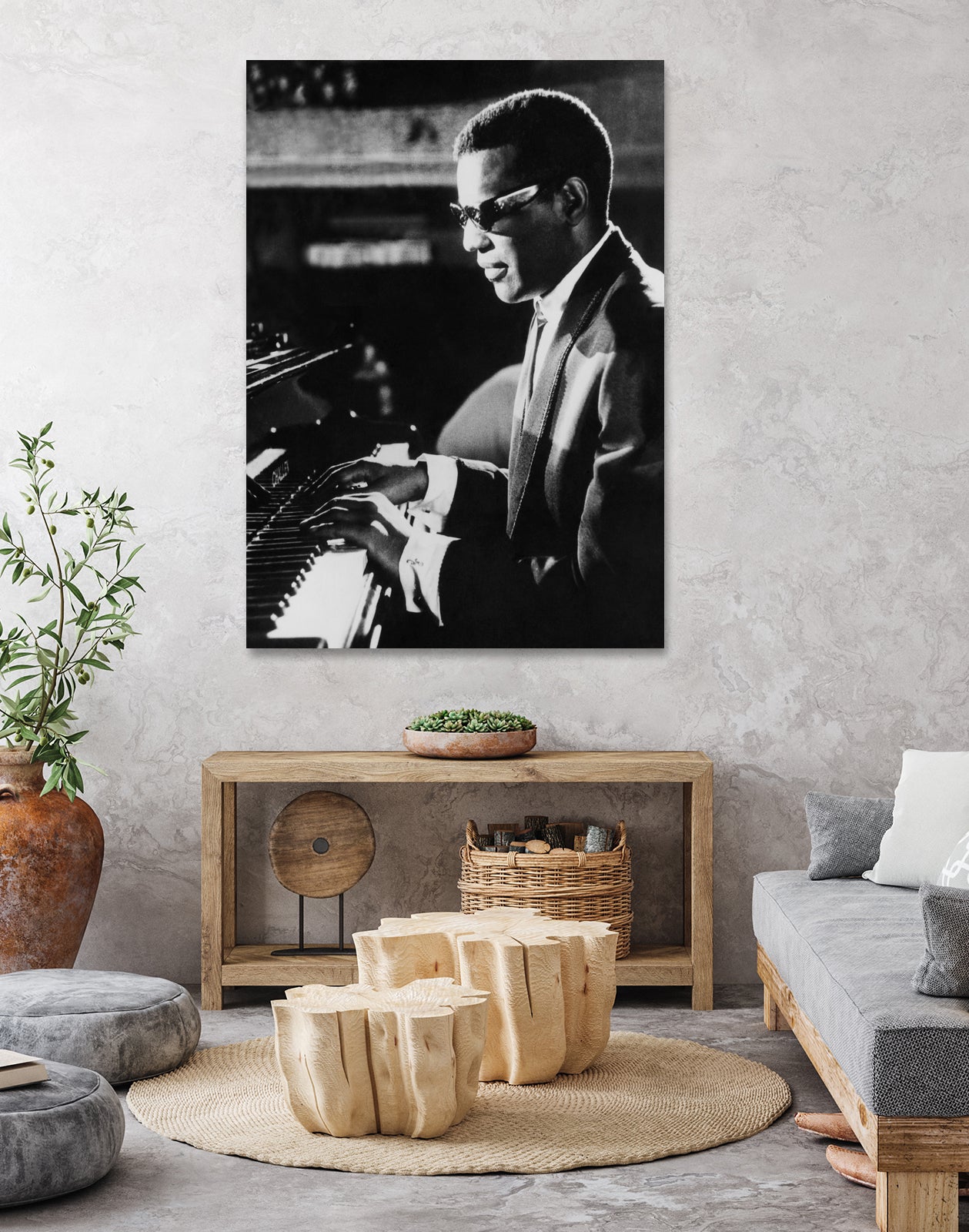 Ray Charles At The Piano by Bridgeman Images  on GIANT ART - black and white photography