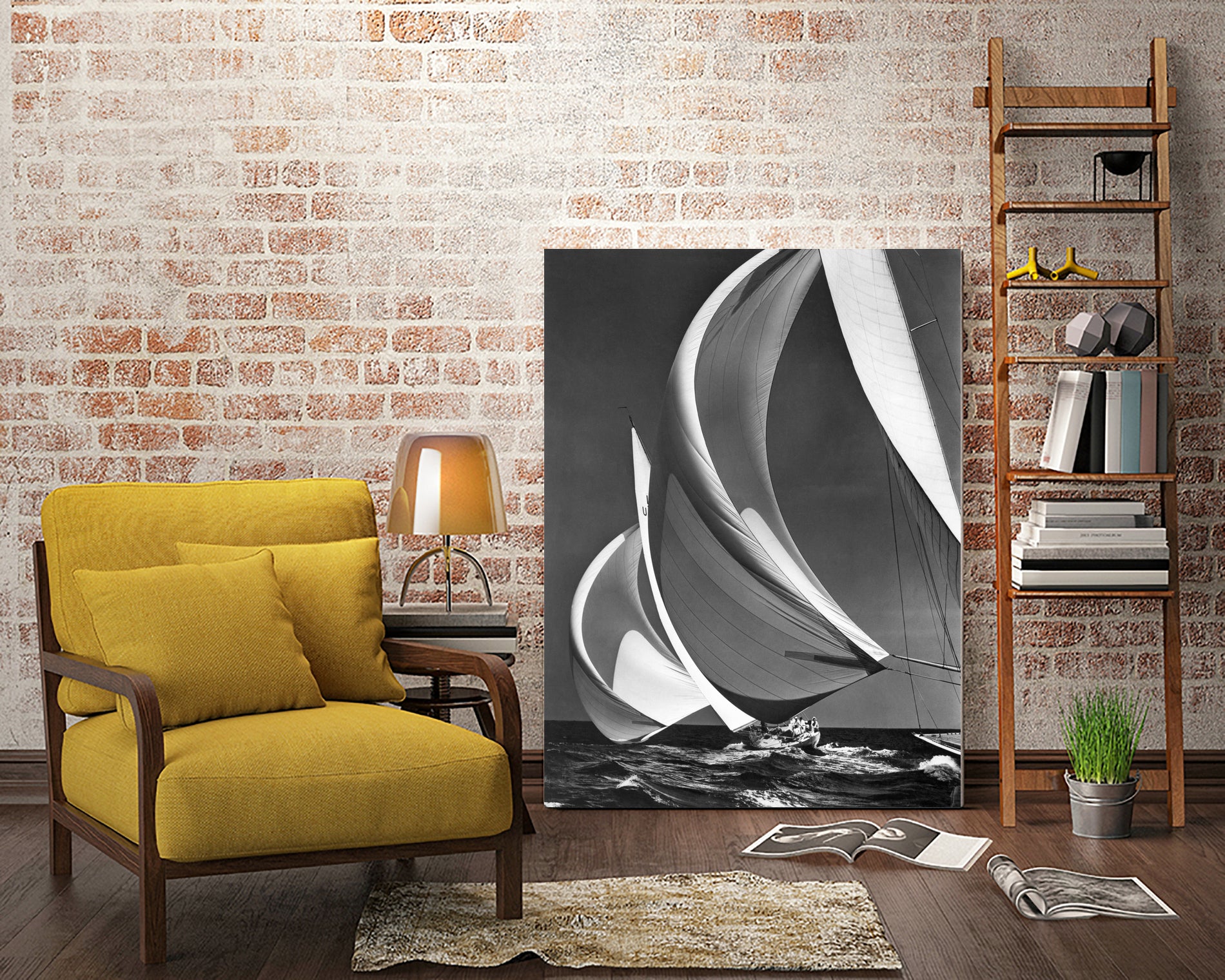 Two sailboats racing with their spinakers on a reach, 1940s  by Bridgeman Images on GIANT ART - black and white  photography