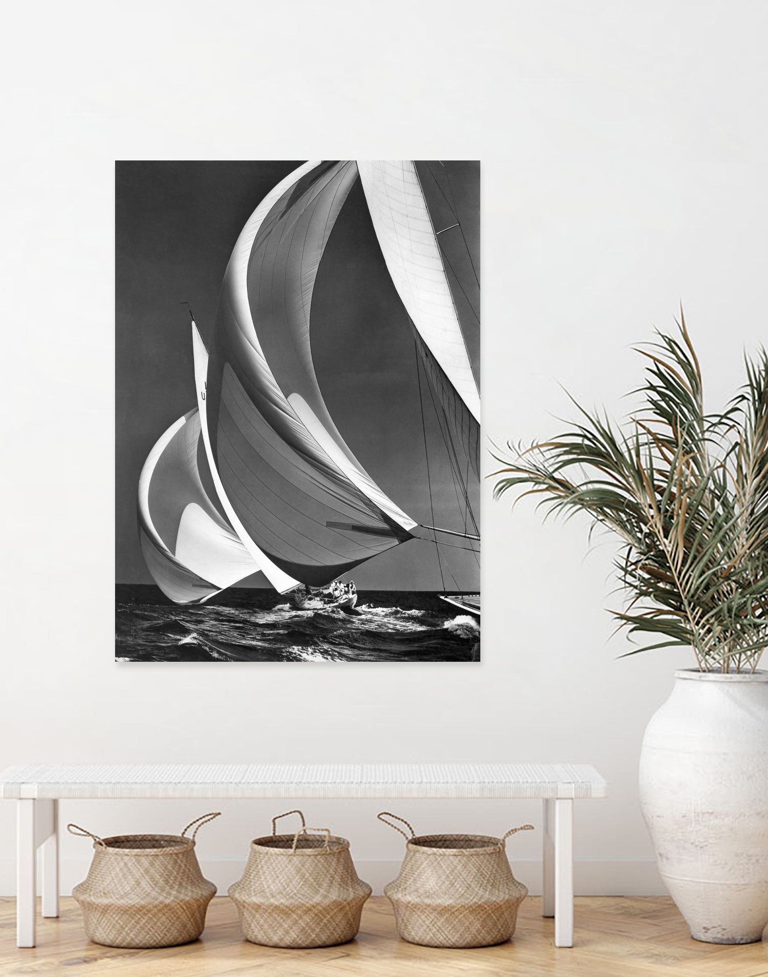 Two sailboats racing with their spinakers on a reach, 1940s  by Bridgeman Images on GIANT ART - black and white  photography