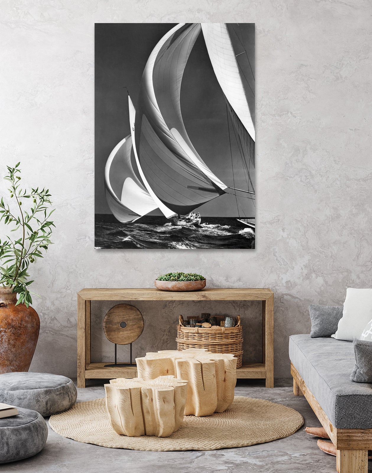 Two sailboats racing with their spinakers on a reach, 1940s  by Bridgeman Images on GIANT ART - black and white  photography