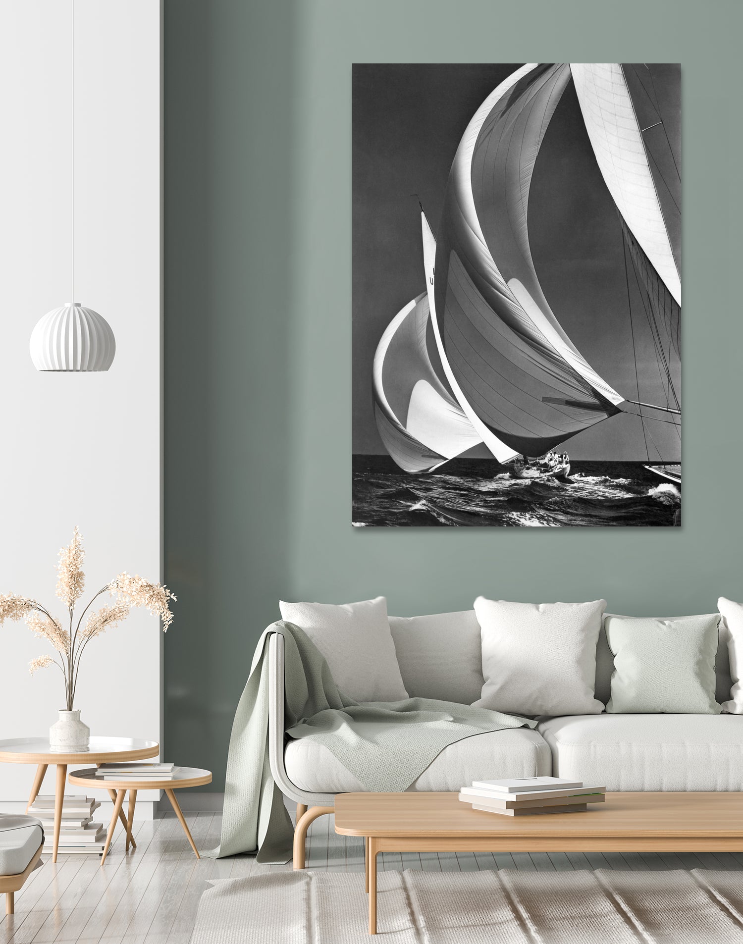 Two sailboats racing with their spinakers on a reach, 1940s  by Bridgeman Images on GIANT ART - black and white  photography