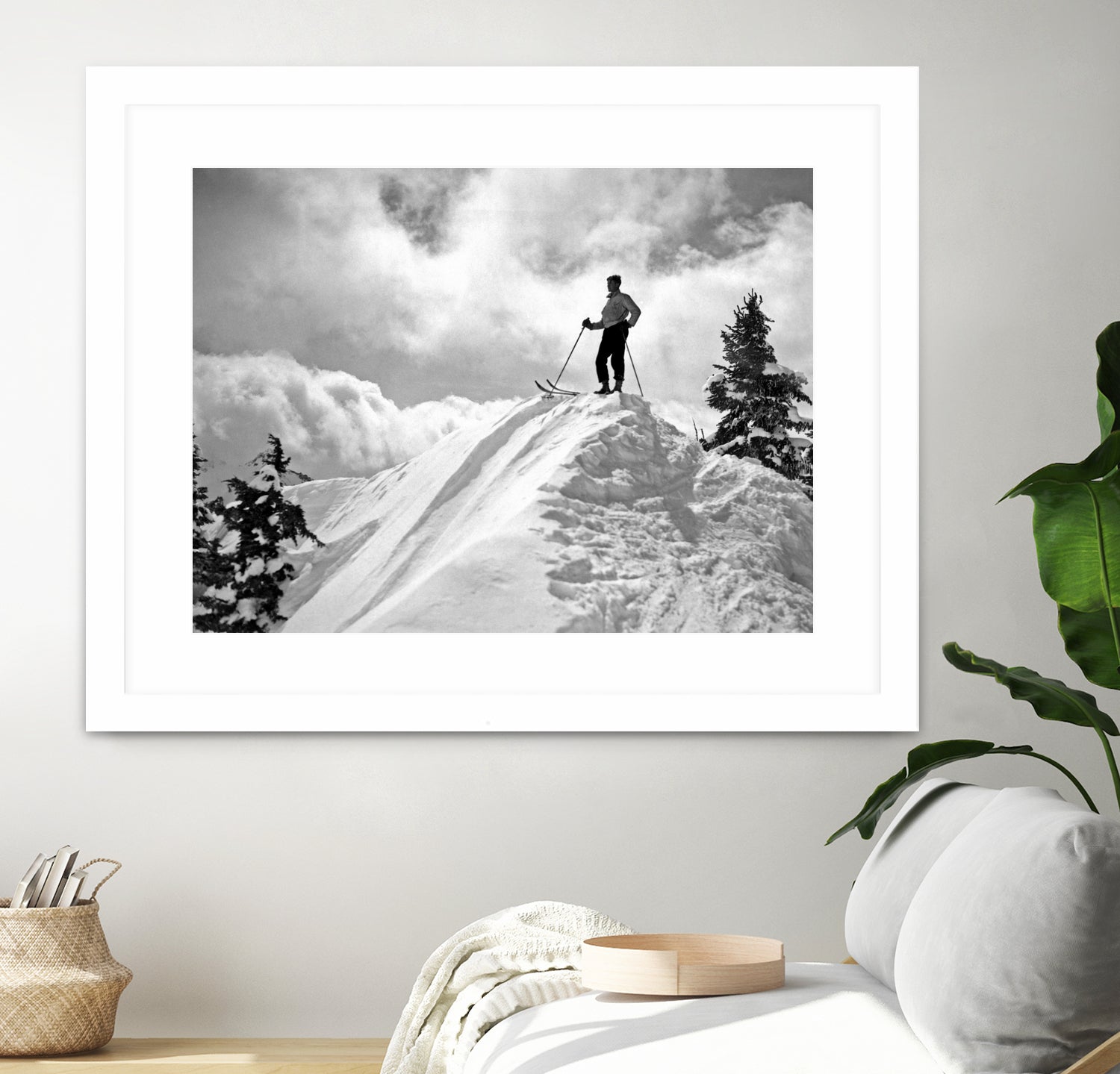 A Skier On Top Of Mount Hood by Bridgman Images  on GIANT ART - black and white photography