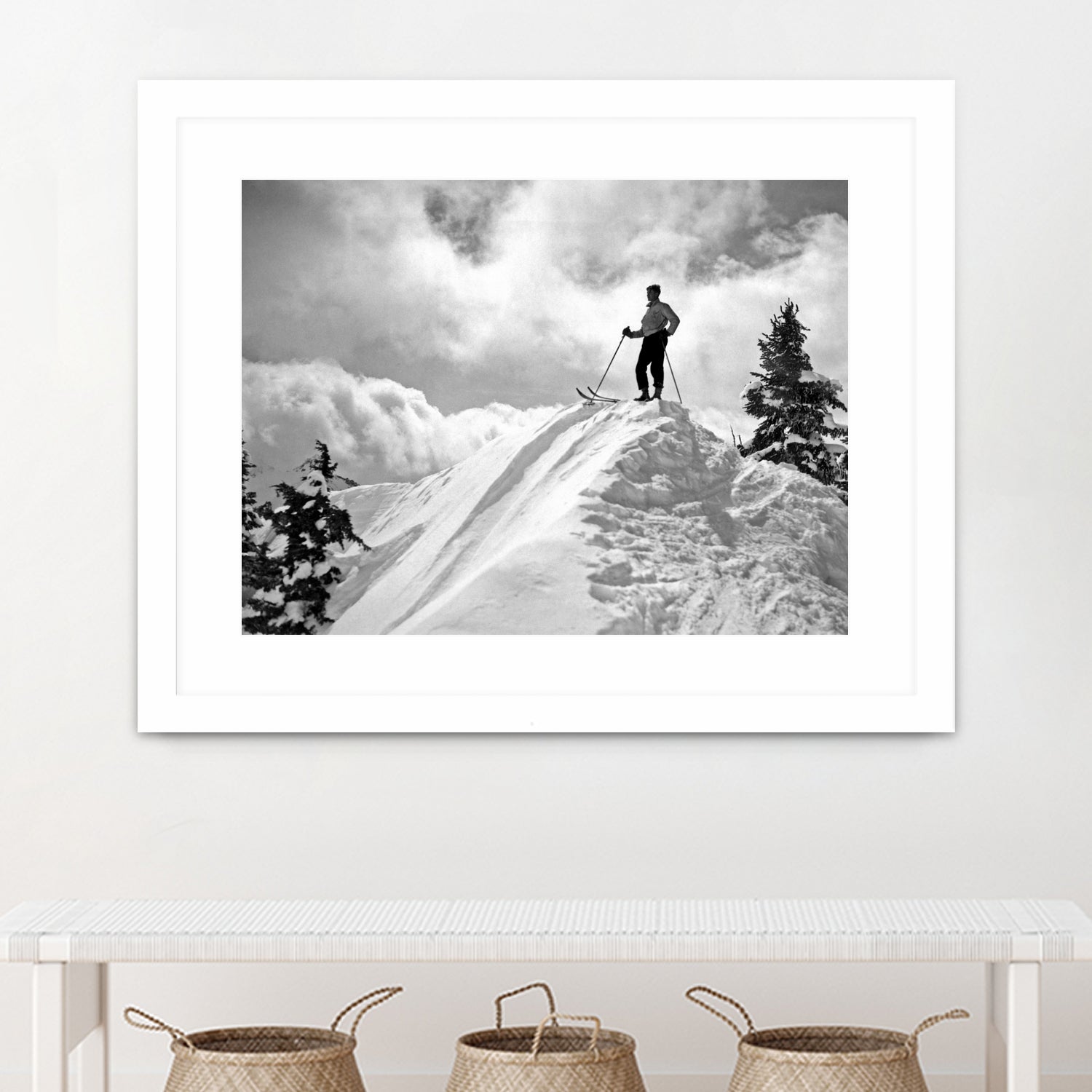 A Skier On Top Of Mount Hood by Bridgman Images  on GIANT ART - black and white photography
