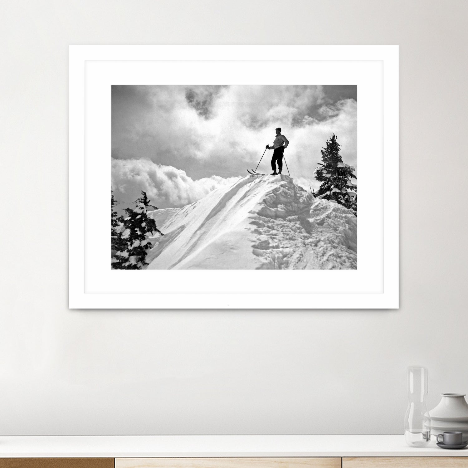 A Skier On Top Of Mount Hood by Bridgman Images  on GIANT ART - black and white photography