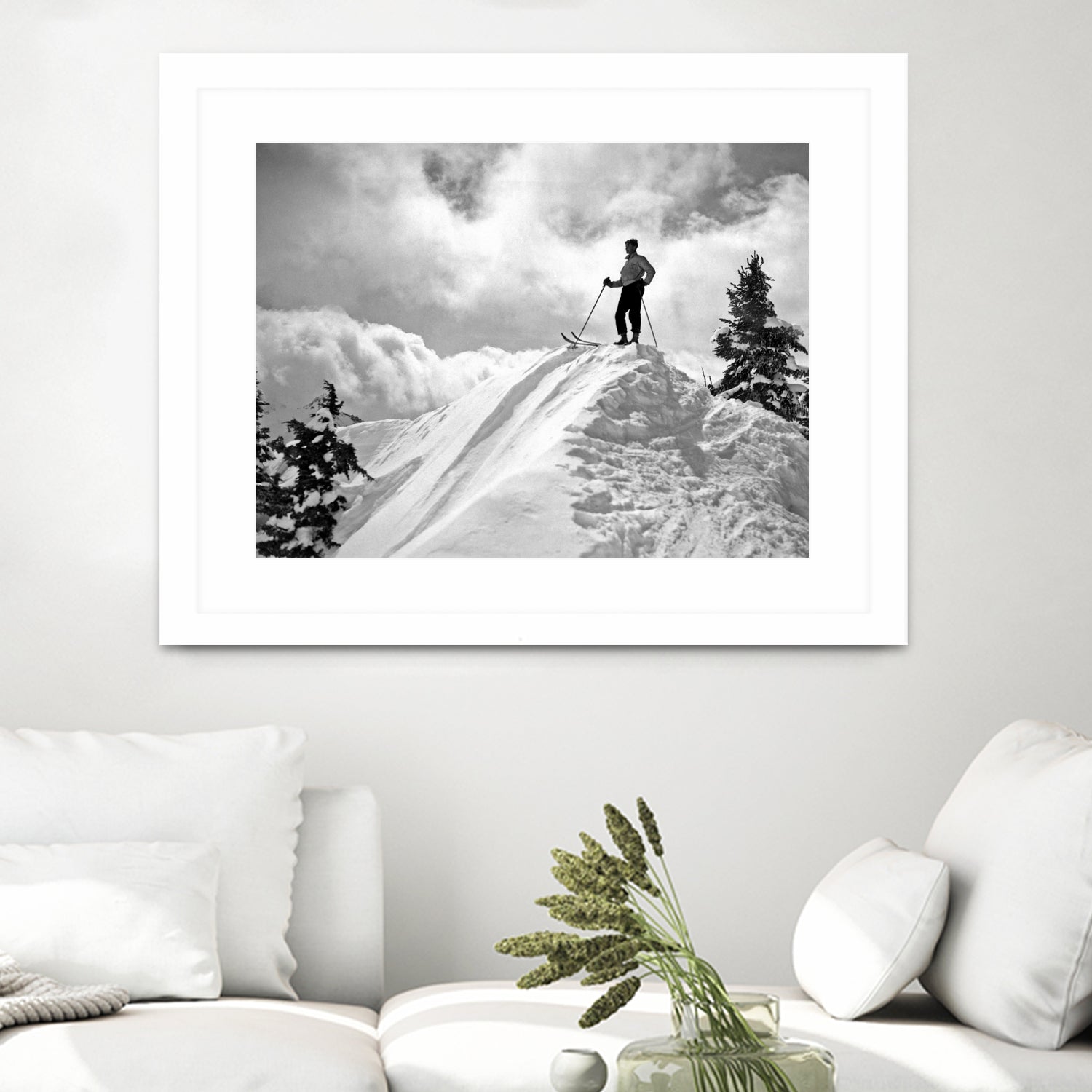 A Skier On Top Of Mount Hood by Bridgman Images  on GIANT ART - black and white photography