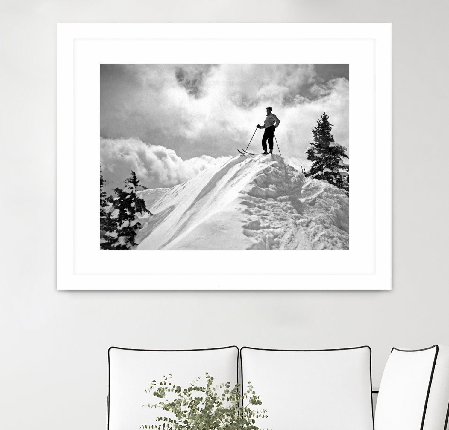 A Skier On Top Of Mount Hood by Bridgman Images  on GIANT ART - black and white photography