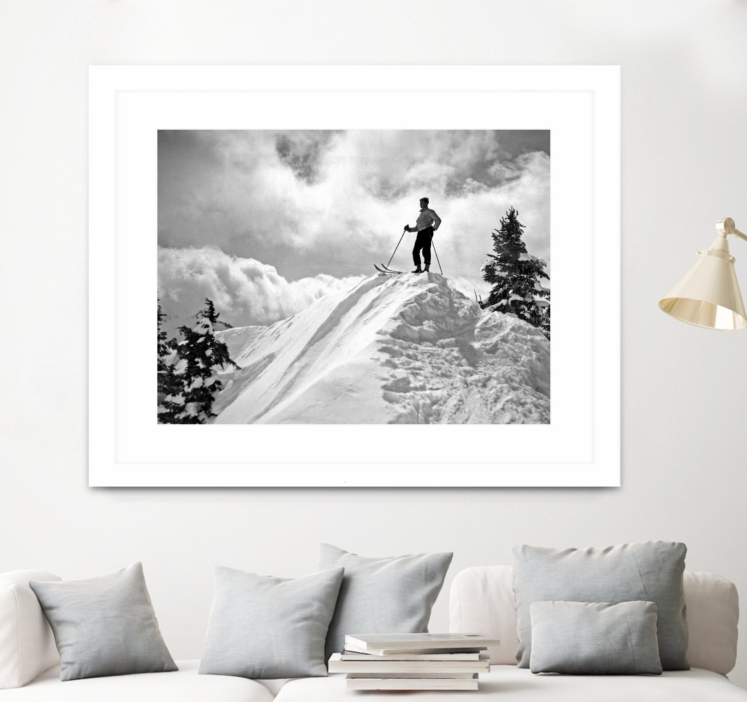 A Skier On Top Of Mount Hood by Bridgman Images  on GIANT ART - black and white photography
