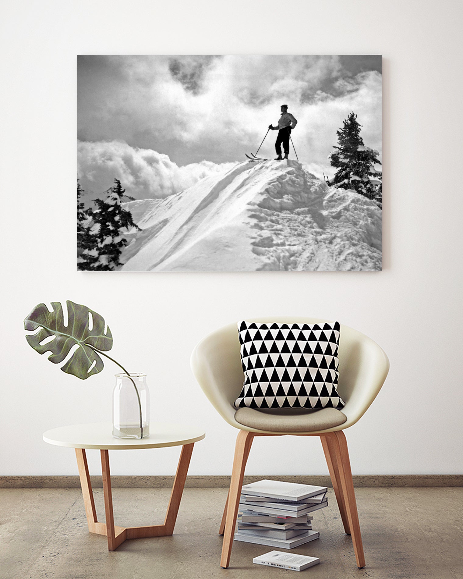 A Skier On Top Of Mount Hood by Bridgman Images  on GIANT ART - black and white photography