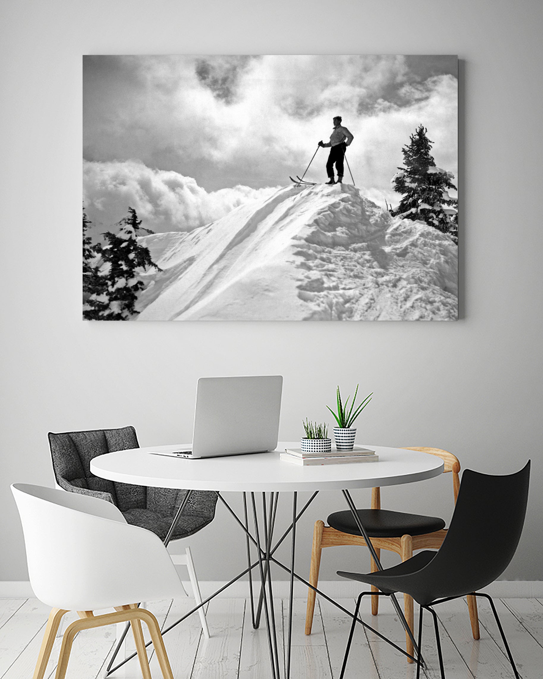 A Skier On Top Of Mount Hood by Bridgman Images  on GIANT ART - black and white photography