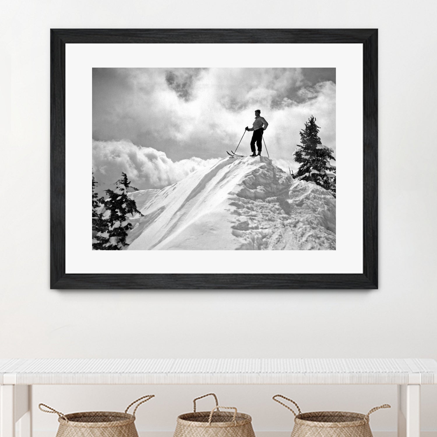 A Skier On Top Of Mount Hood by Bridgman Images  on GIANT ART - black and white photography
