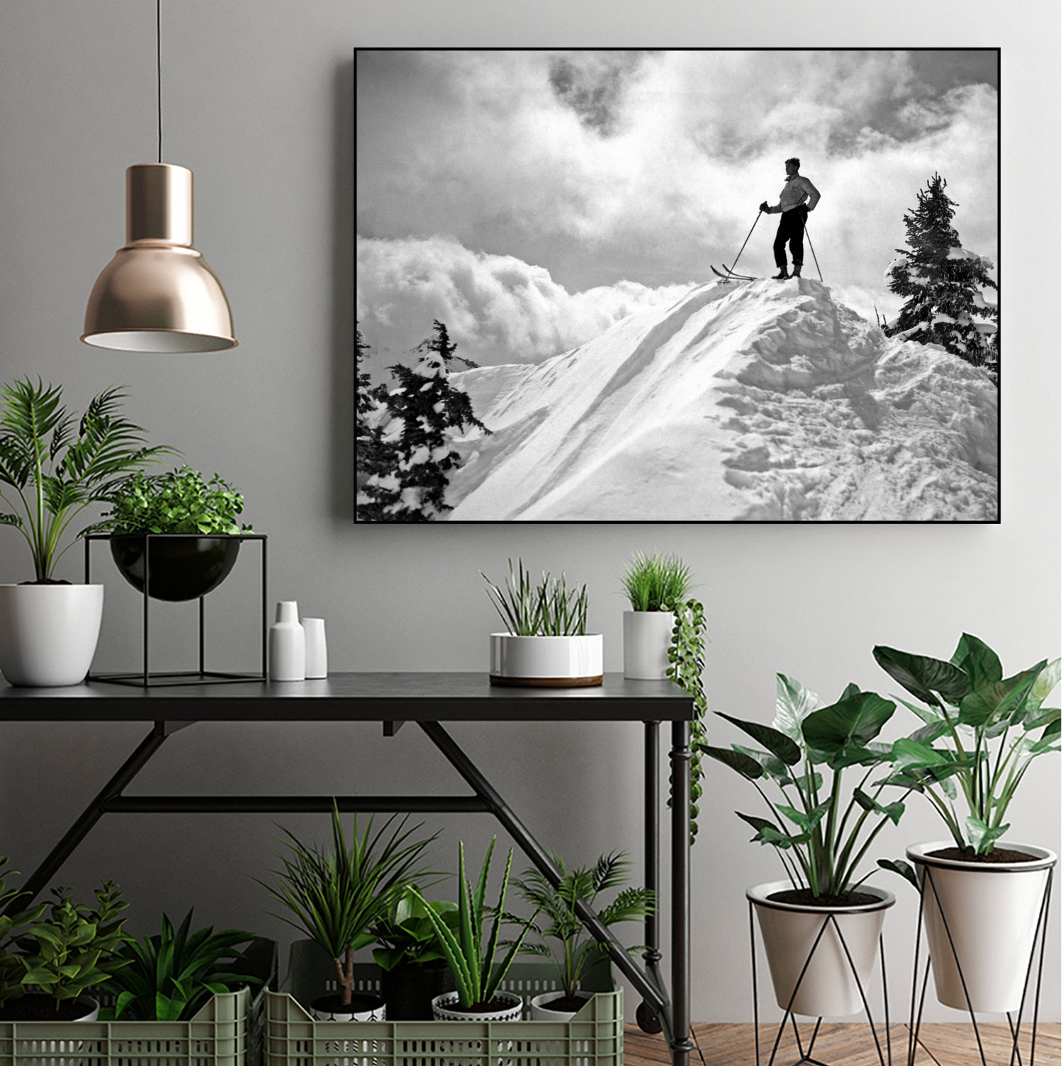 A Skier On Top Of Mount Hood by Bridgman Images  on GIANT ART - black and white photography