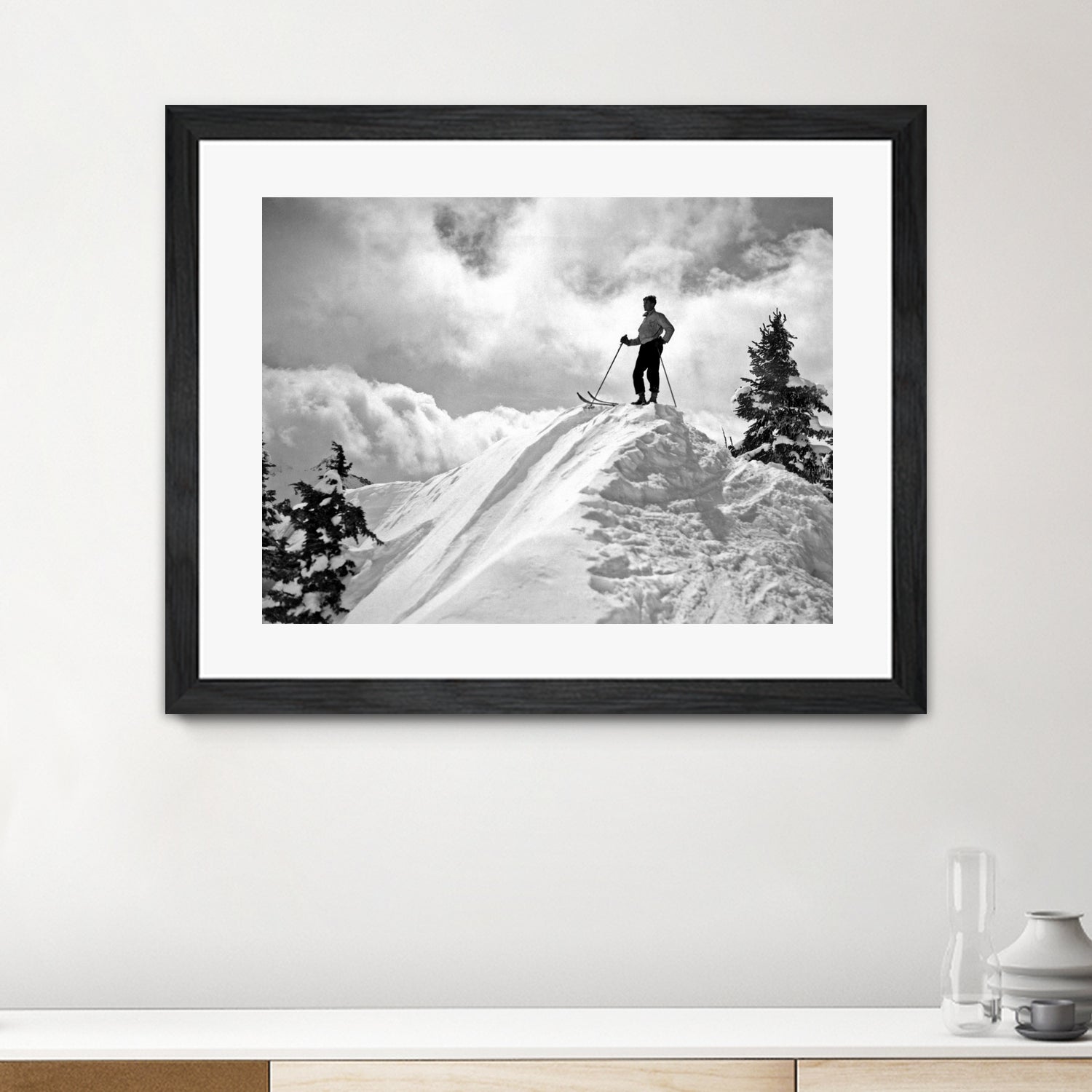 A Skier On Top Of Mount Hood by Bridgman Images  on GIANT ART - black and white photography