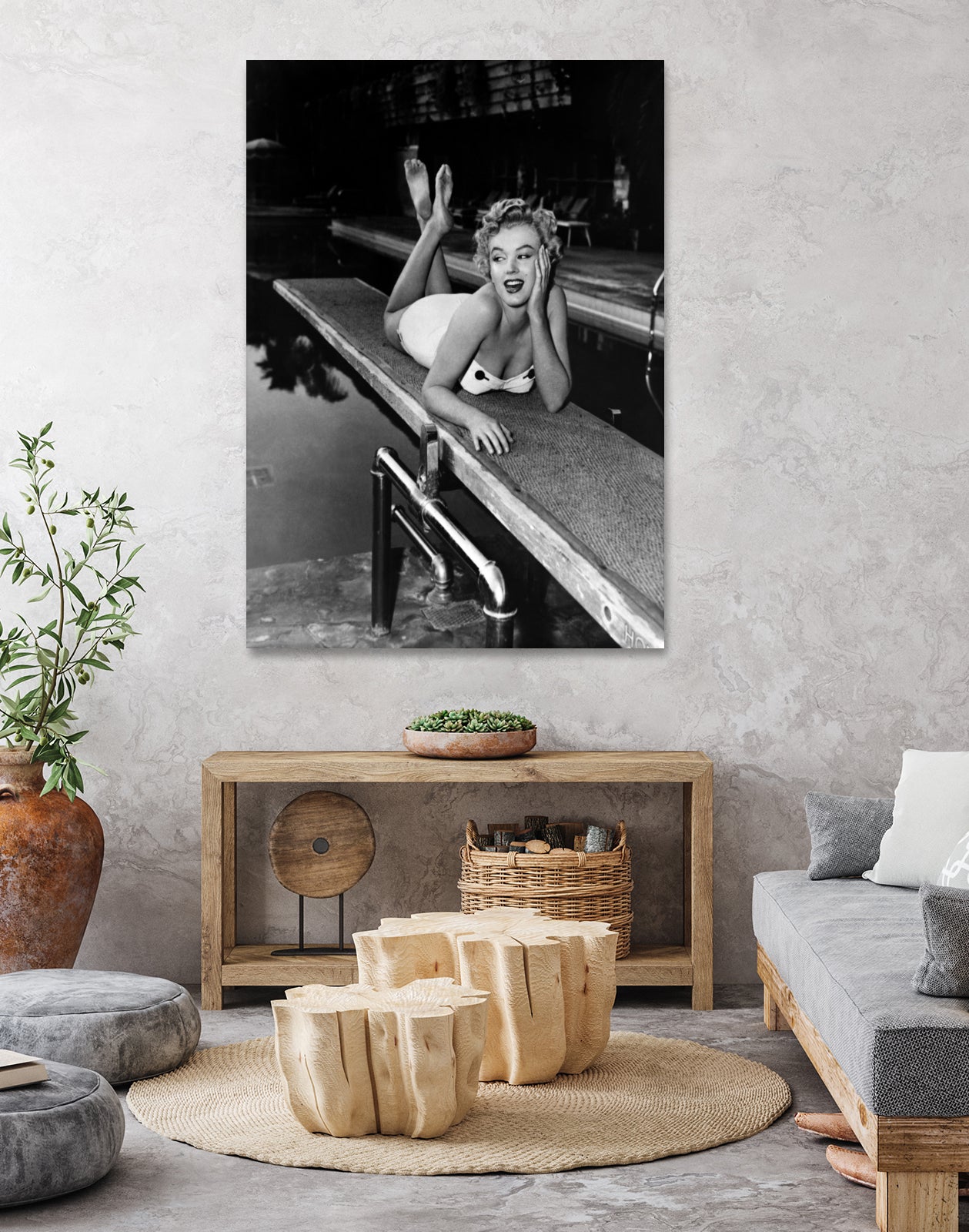 Marilyn Monroe lying on a springboard in California, 1953 by Bridgeman Images on GIANT ART - black and white photography