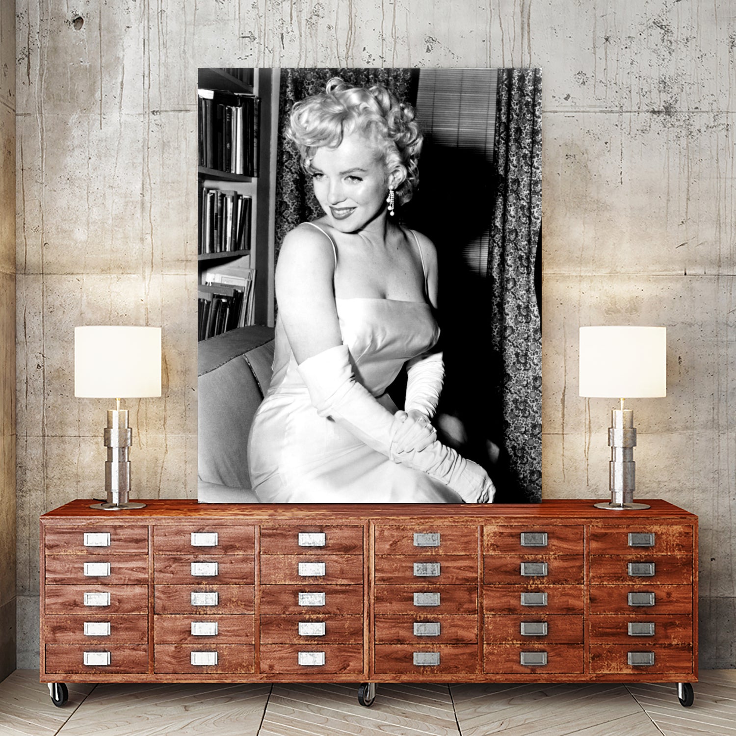 Marilyn Monroe during a party for the birth of the Marilyn Monroe Productions, 1955 by Bridgeman Images on GIANT ART - black and white photography