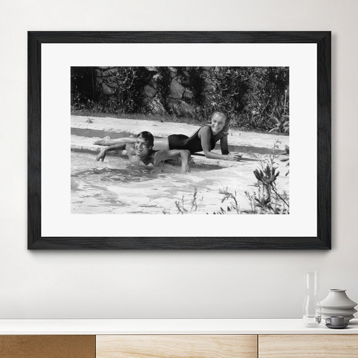 Romy Schneider and Alain Delon on set, 1968 by Bridgeman Images on GIANT ART - black and white photo