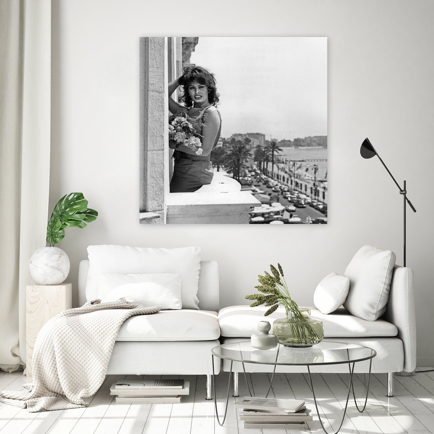 Sophia Loren during Cannes Festival on May 13, 1959 at The Balcony of Carlton Hotel by Bridgeman Images on GIANT ART - black and white photography