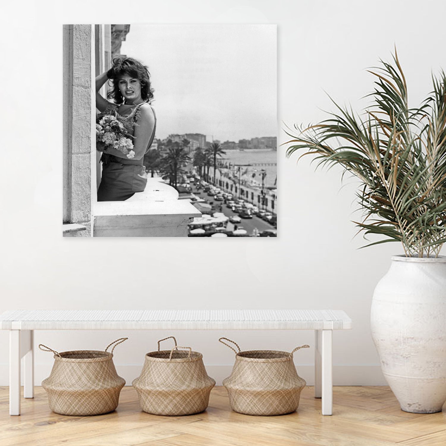Sophia Loren during Cannes Festival on May 13, 1959 at The Balcony of Carlton Hotel by Bridgeman Images on GIANT ART - black and white photography