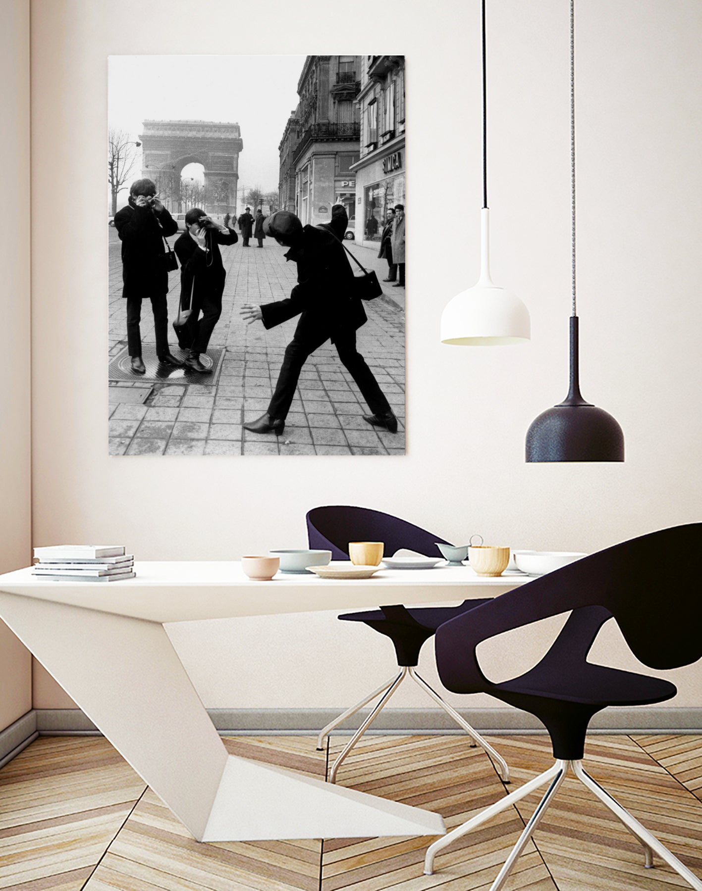 The Beatles in Paris : John Lennon Photographed By George Harrison and Paul McCartney on Champs Elysees in Paris January 15, 1964  by bridgeman Images  on GIANT ART - black and white photography