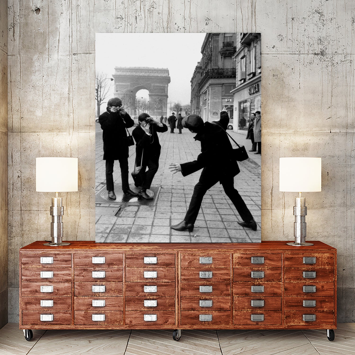 The Beatles in Paris : John Lennon Photographed By George Harrison and Paul McCartney on Champs Elysees in Paris January 15, 1964  by bridgeman Images  on GIANT ART - black and white photography