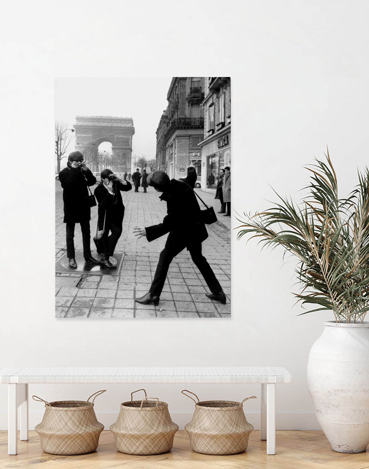 The Beatles in Paris : John Lennon Photographed By George Harrison and Paul McCartney on Champs Elysees in Paris January 15, 1964  by bridgeman Images  on GIANT ART - black and white photography