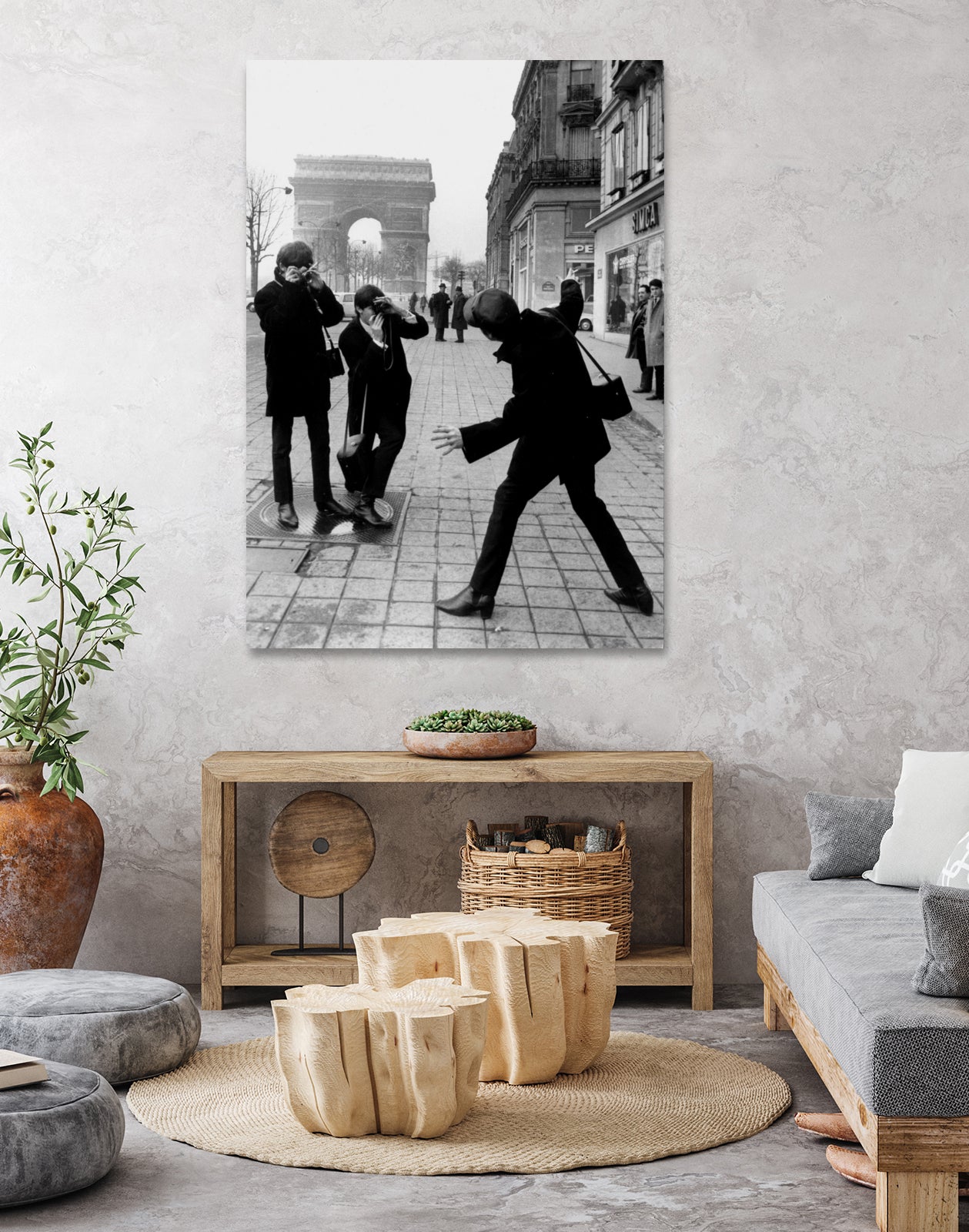 The Beatles in Paris : John Lennon Photographed By George Harrison and Paul McCartney on Champs Elysees in Paris January 15, 1964  by bridgeman Images  on GIANT ART - black and white photography