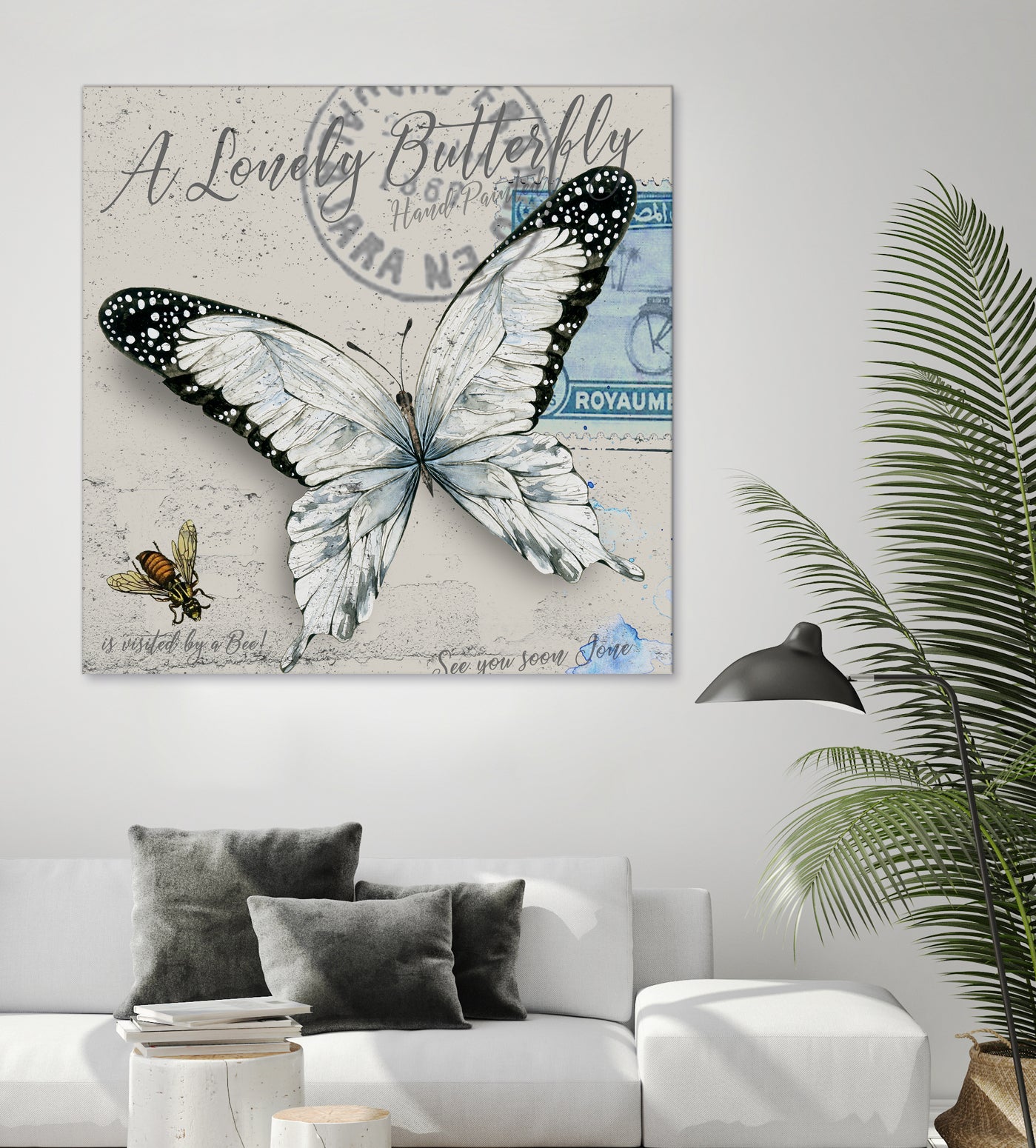 Lonely Butterfly White by David Loblaw on GIANT ART - white typography