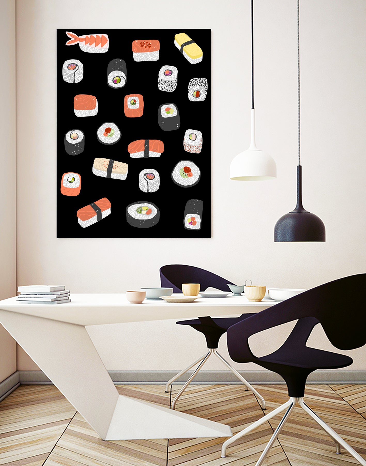 Sushi Roll Maki Nigiri Japanese Food Art by Nic Squirrell on GIANT ART - blue digital painting