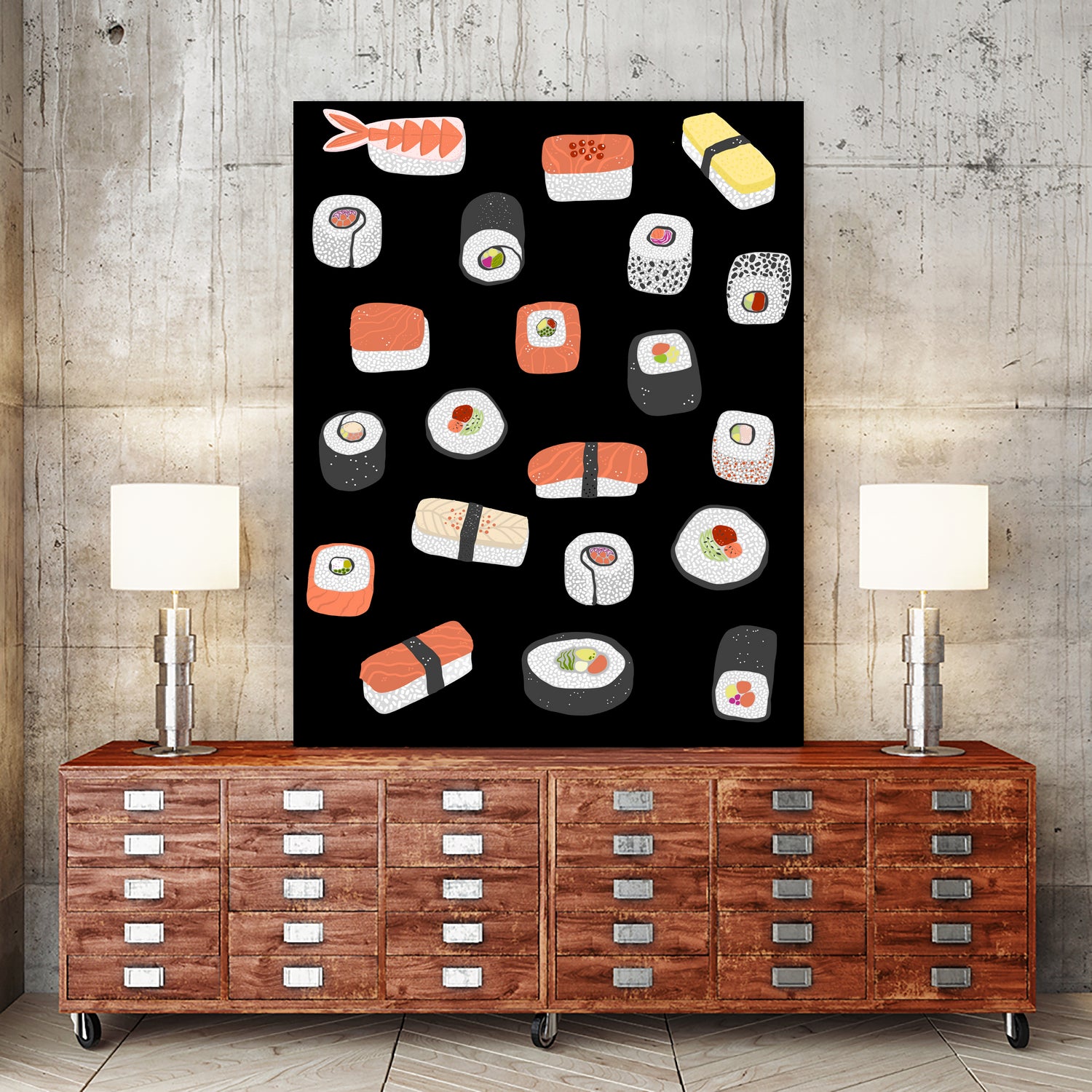 Sushi Roll Maki Nigiri Japanese Food Art by Nic Squirrell on GIANT ART - blue digital painting