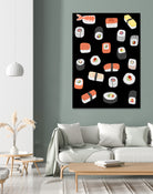 Sushi Roll Maki Nigiri Japanese Food Art by Nic Squirrell on GIANT ART - blue digital painting