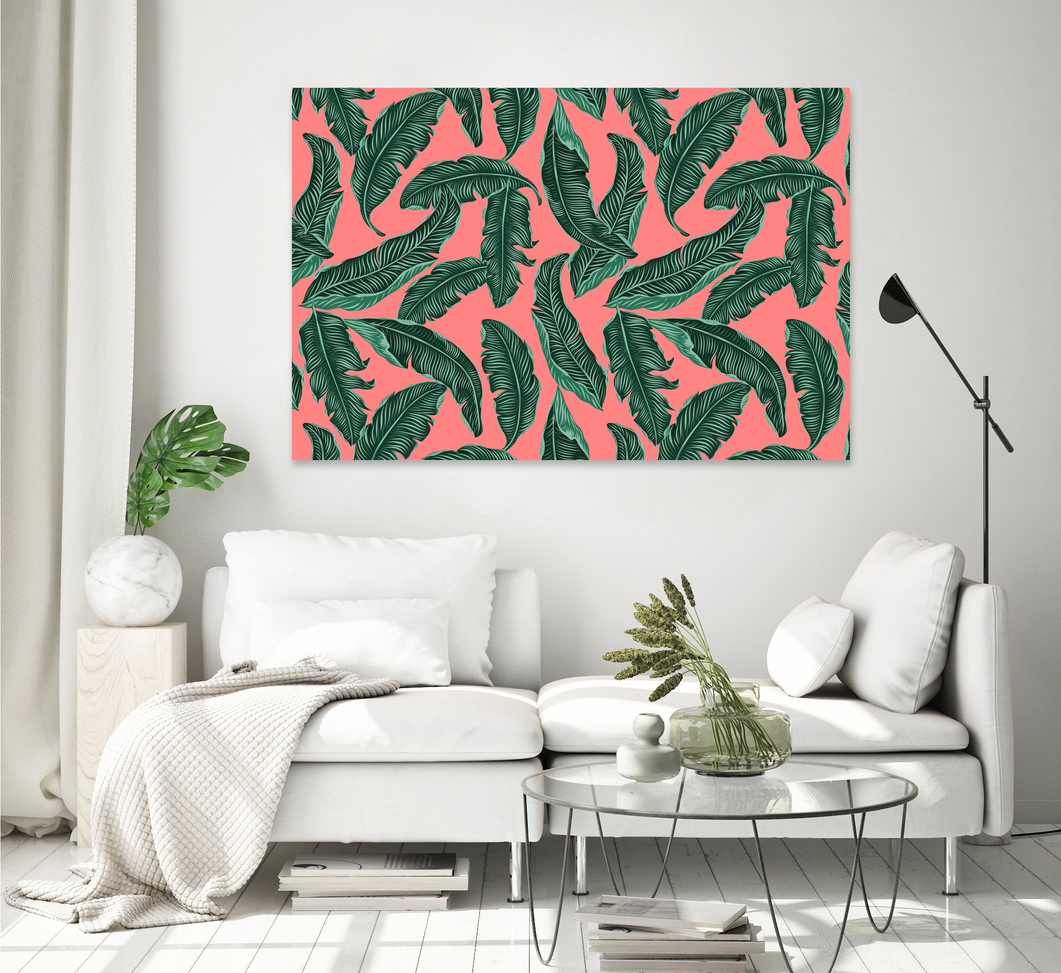 Banana leaves tropical leaves green pink by susana costa on GIANT ART - pink photo manipulation