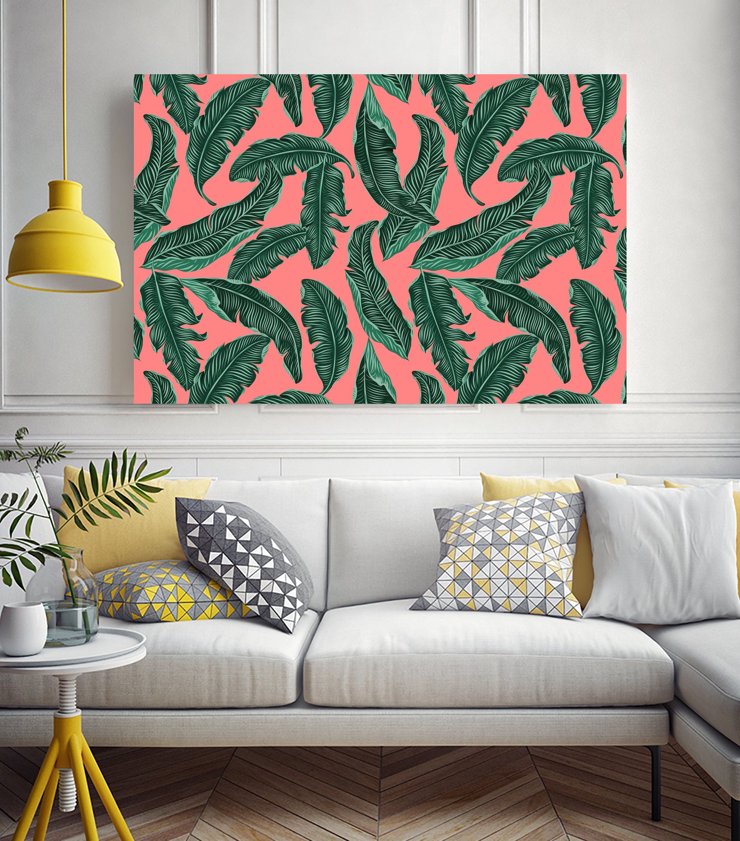 Banana leaves tropical leaves green pink by susana costa on GIANT ART - pink photo manipulation
