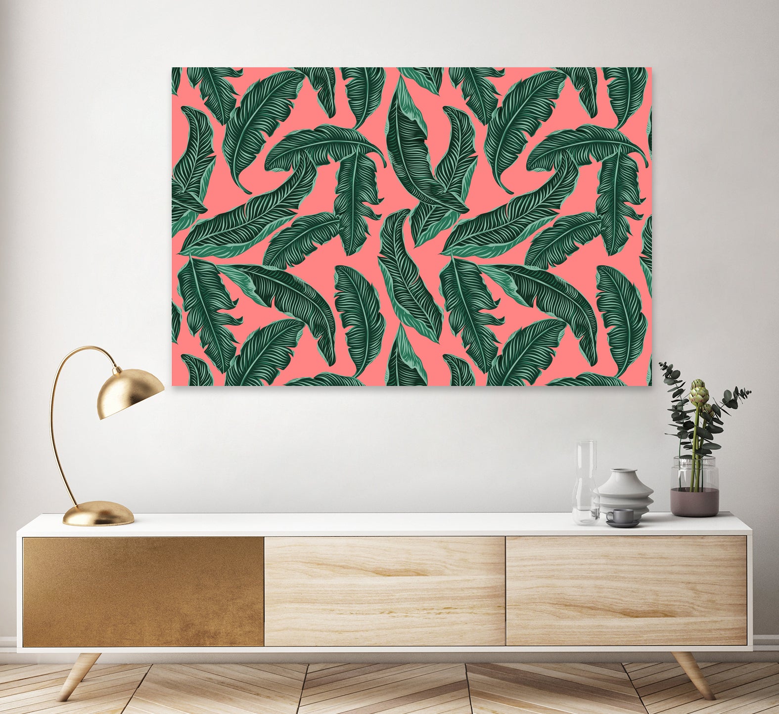 Banana leaves tropical leaves green pink by susana costa on GIANT ART - pink photo manipulation