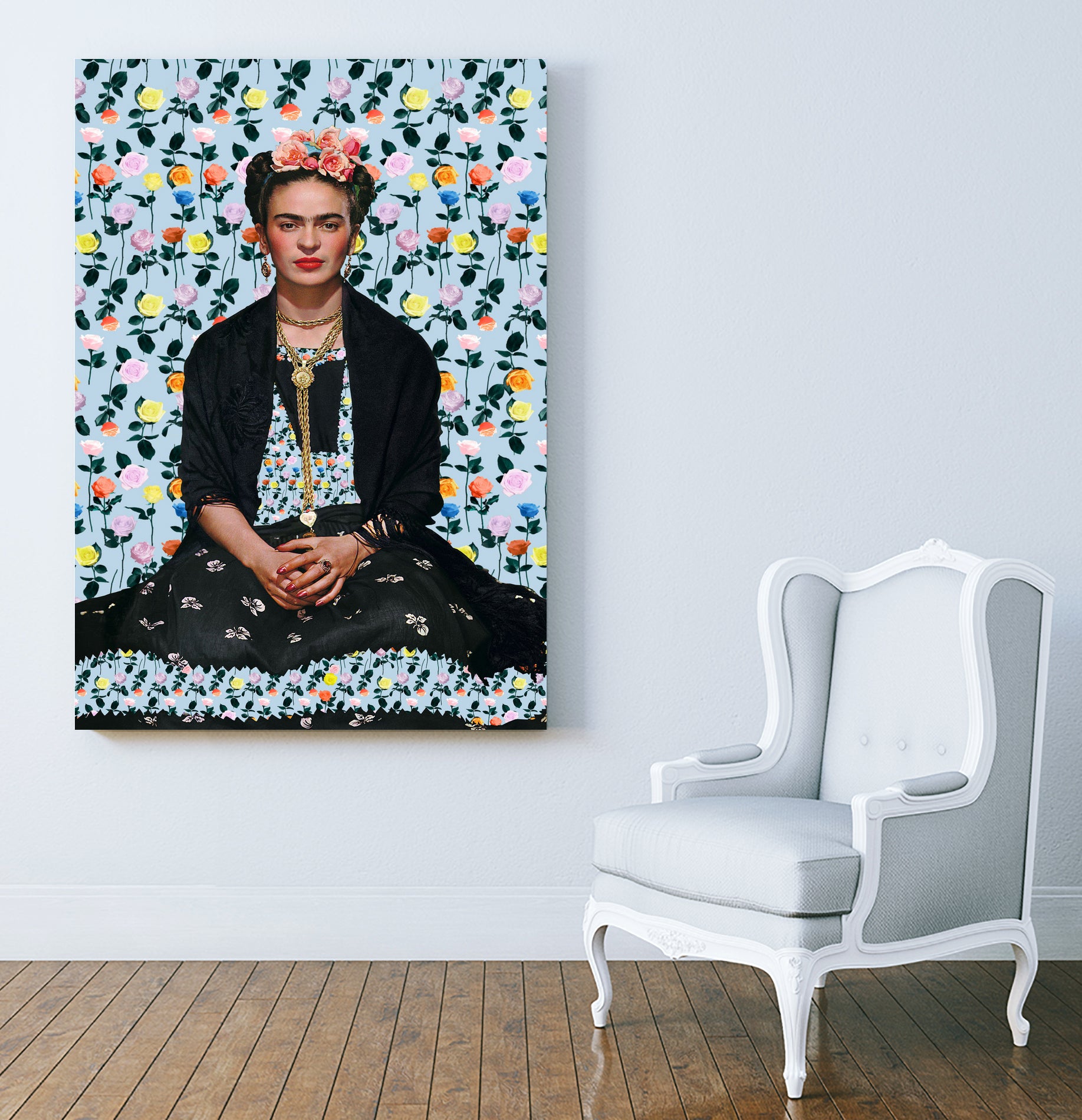 Frida kahlo Floral II by Vitor Costa on GIANT ART - blue photo illustration