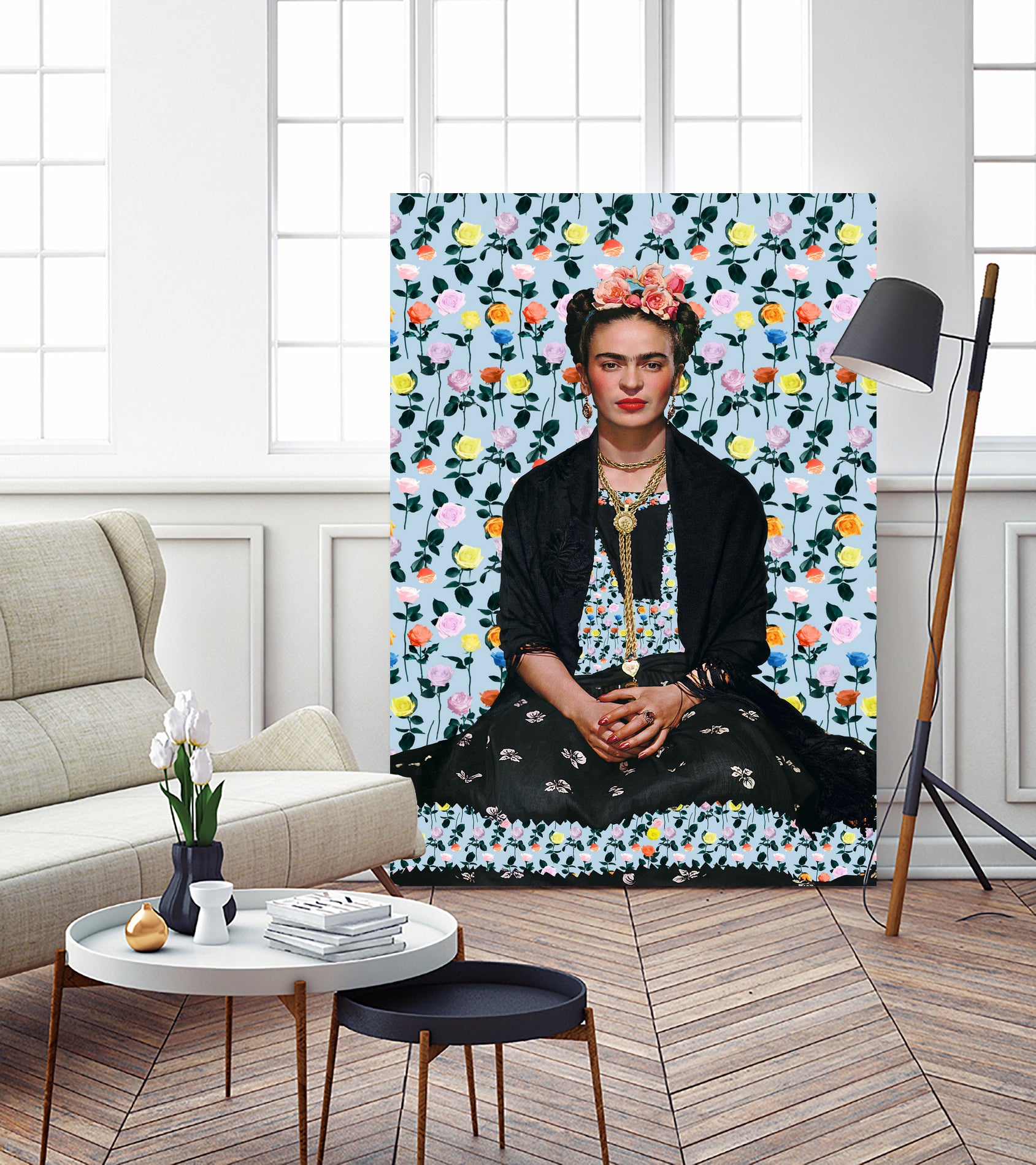 Frida kahlo Floral II by Vitor Costa on GIANT ART - blue photo illustration