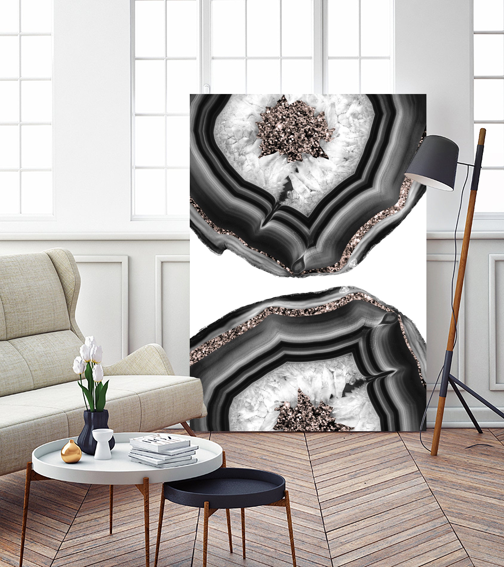 Gray Black White Agate with Rose Gold Glitter #2 #gem #decor by Anita & Bella Jantz on GIANT ART - gray photo illustration