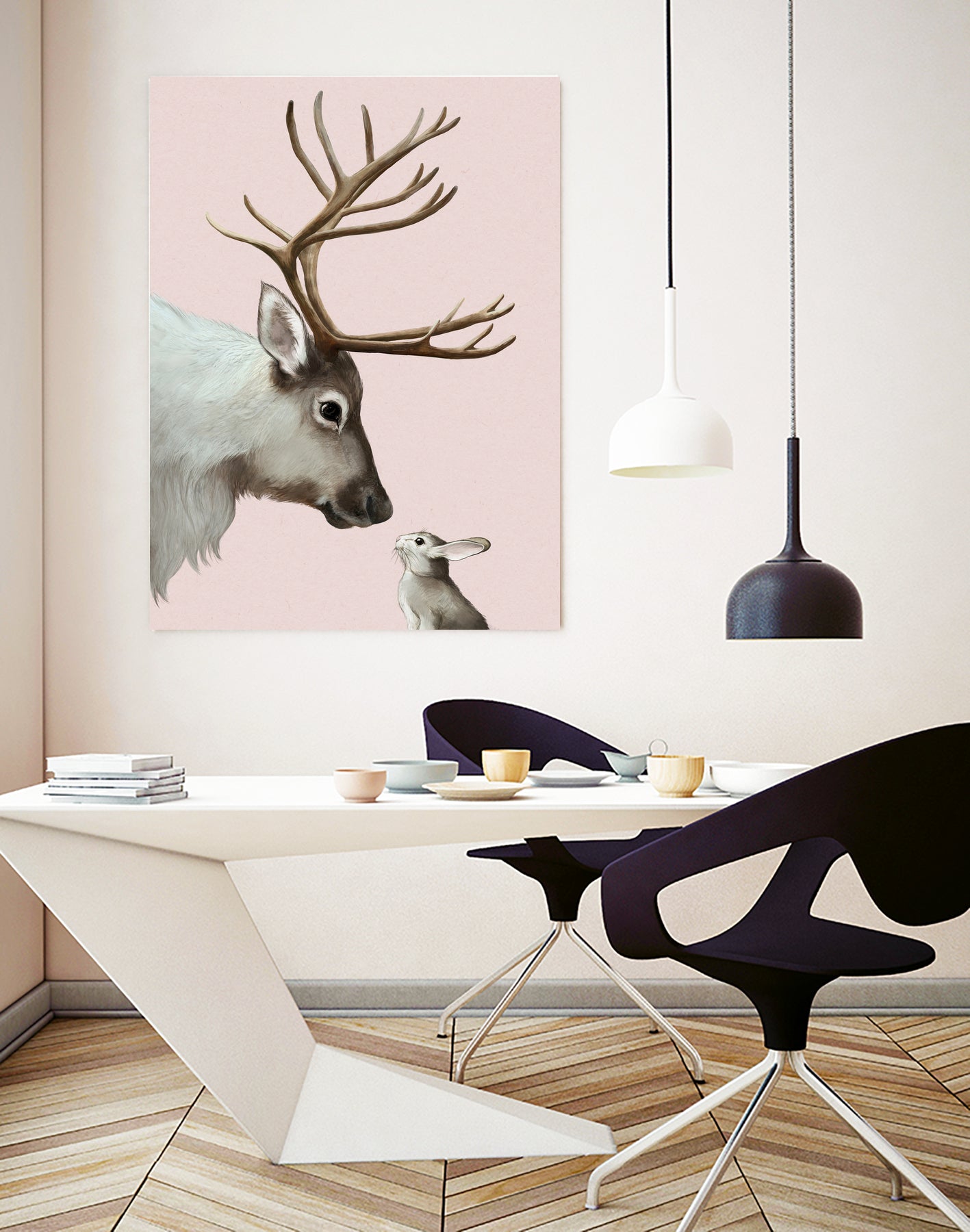reindeer and rabbit by Laura Graves on GIANT ART - pink digital painting
