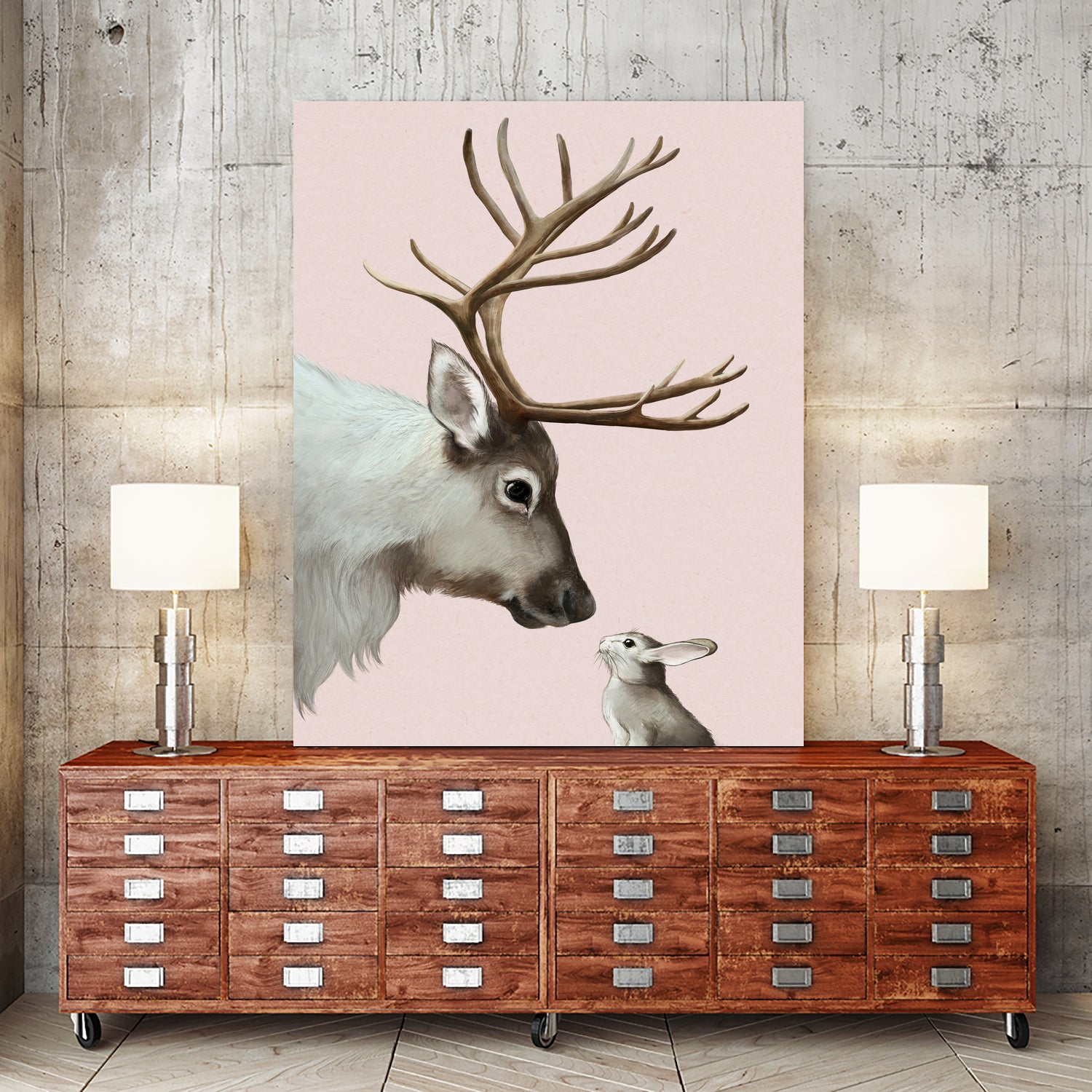 reindeer and rabbit by Laura Graves on GIANT ART - pink digital painting