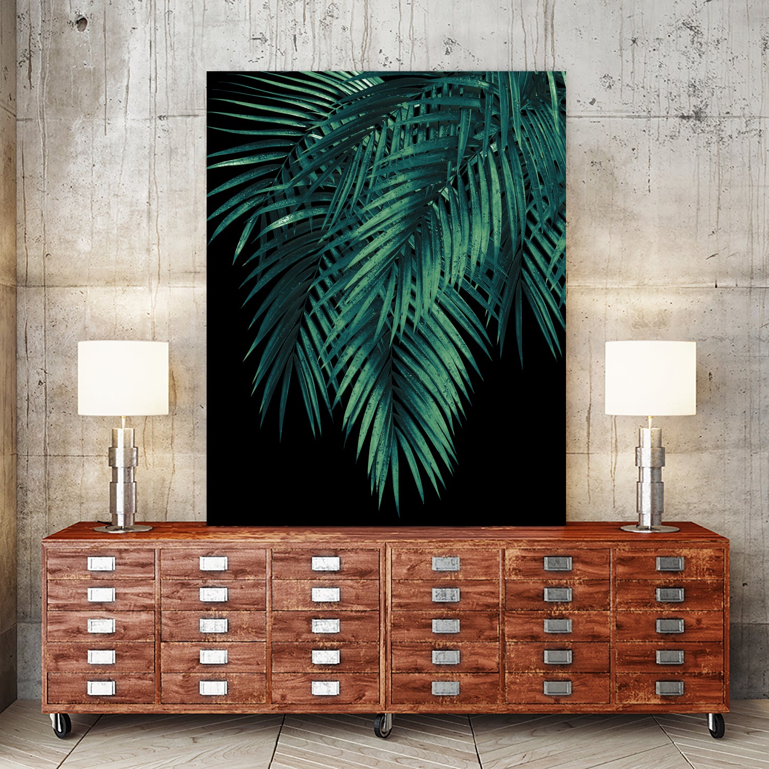 Palm Leaves Green Night Vibes #1 #tropical #decor #art by Anita & Bella Jantz on GIANT ART - green photo illustration