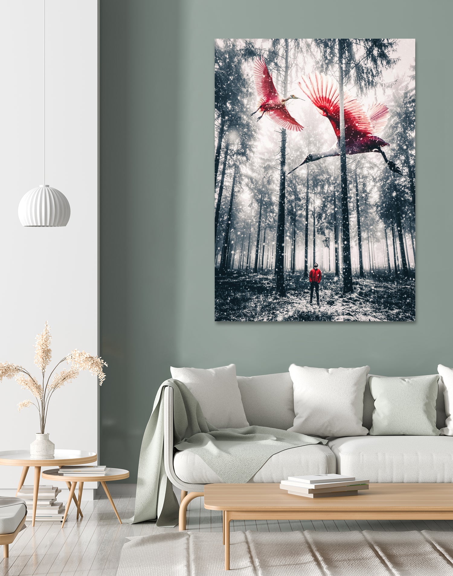 Red birds in winter by GEN Z by Rigaud Mickaël on GIANT ART - gray photo illustration