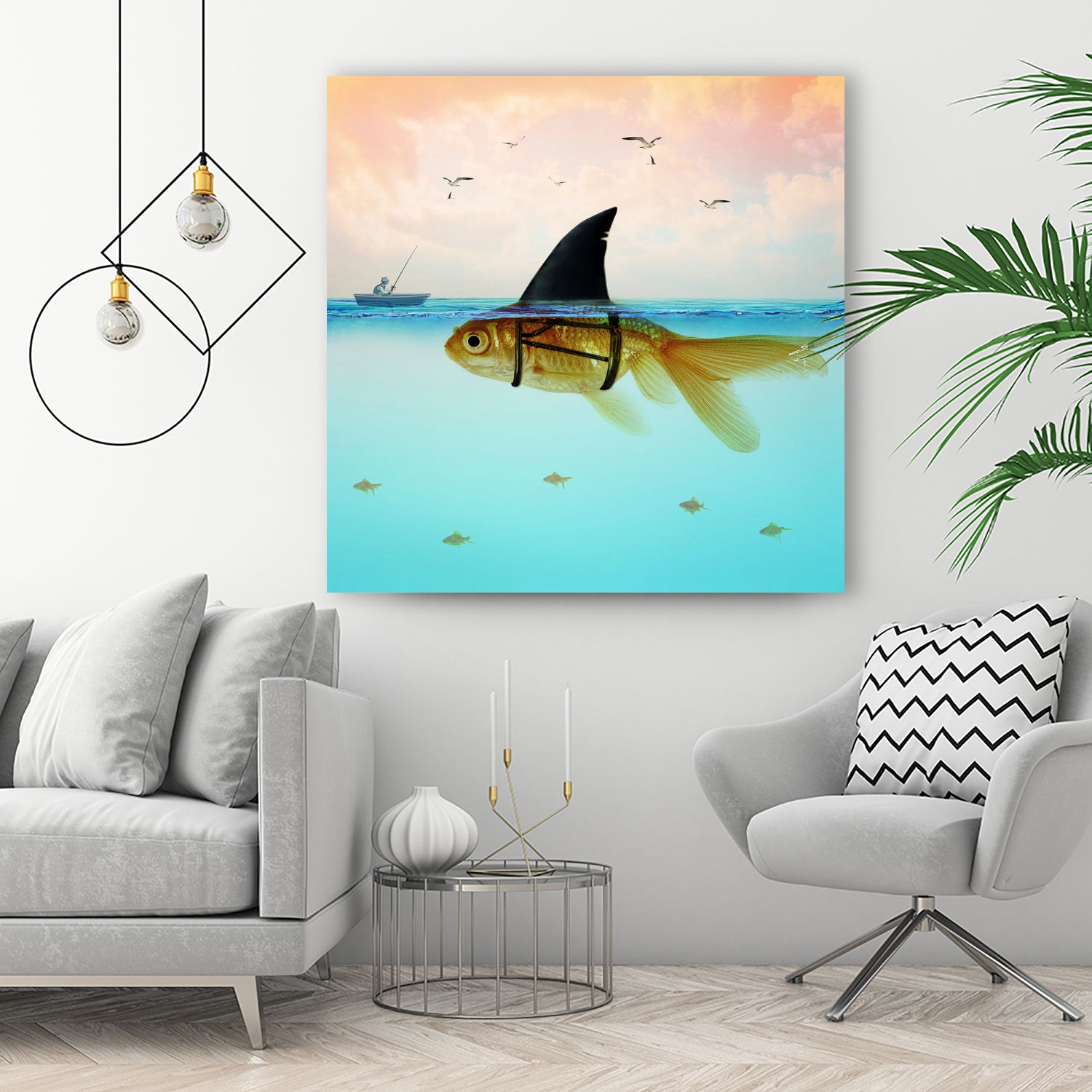 Goldfish with a Shark Fin by Vin Zzep on GIANT ART - white digital painting