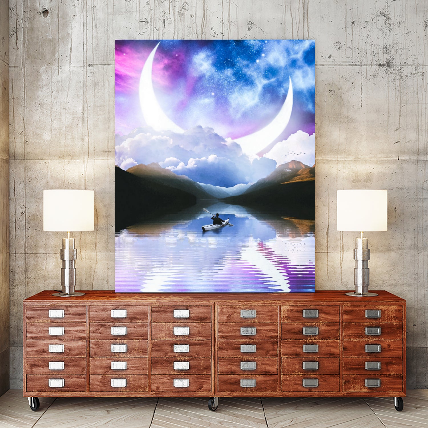 Peaceful Getaway on a Small Quiet Lake by GEN Z by Rigaud Mickaël on GIANT ART - blue photo illustration