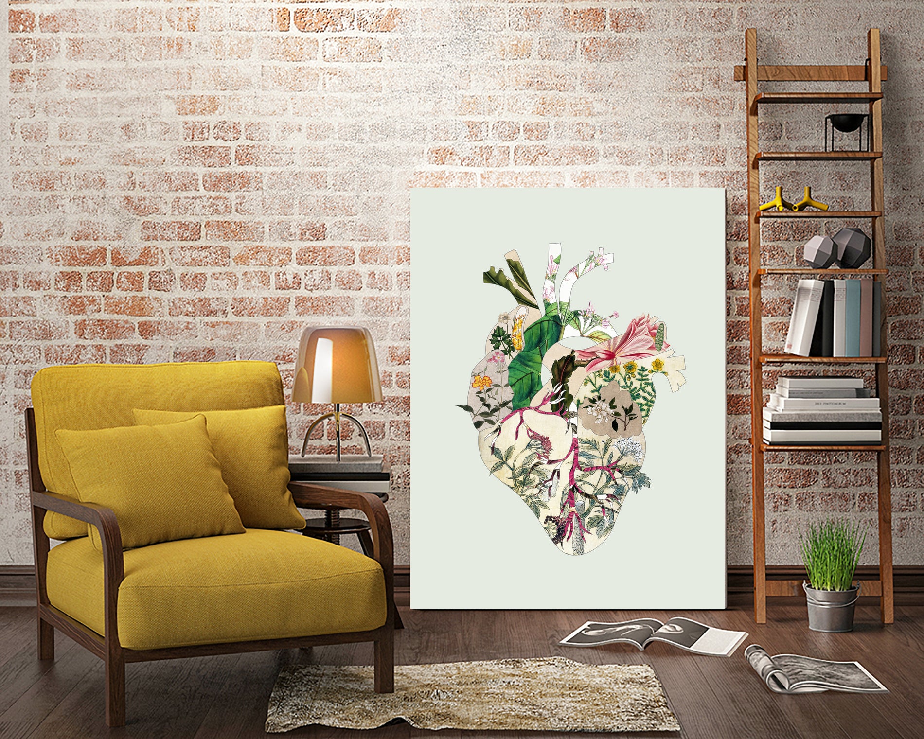 Vinatge Botanical Heart - Green by Bianca Green on GIANT ART - green digital drawing