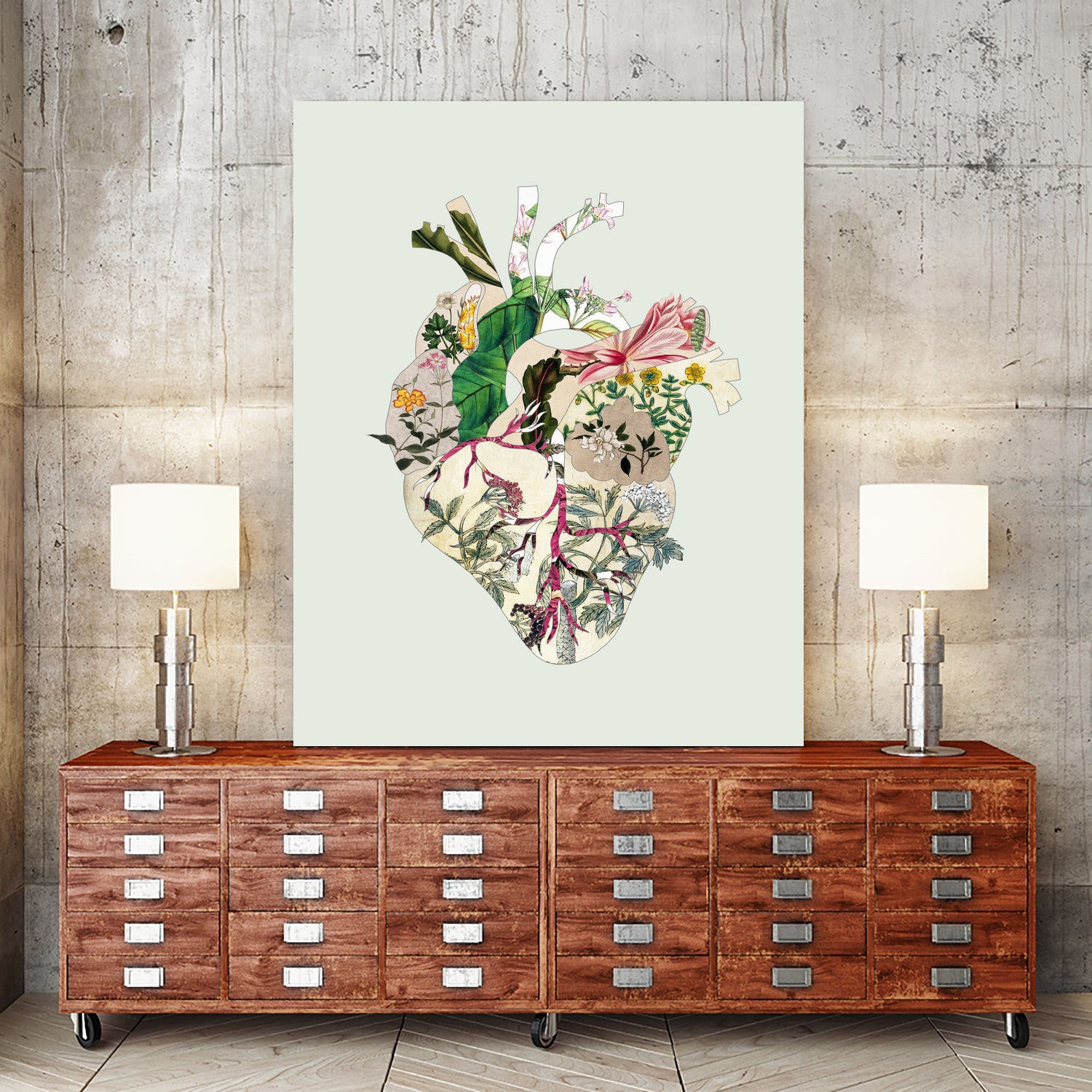 Vinatge Botanical Heart - Green by Bianca Green on GIANT ART - green digital drawing