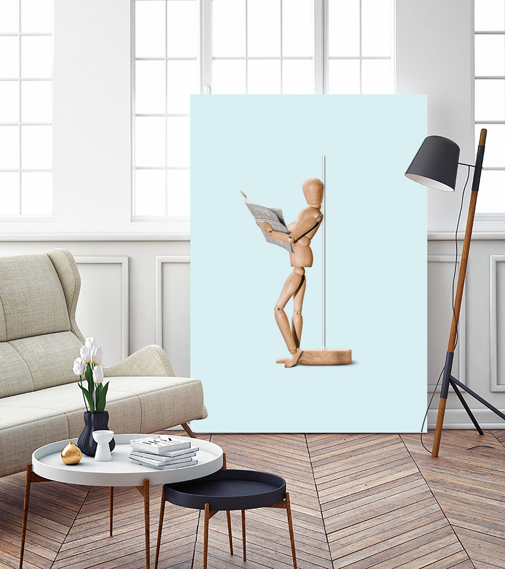 NEWSPAPER MANNEQUIN by Jonas Loose on GIANT ART - blue photo manipulation