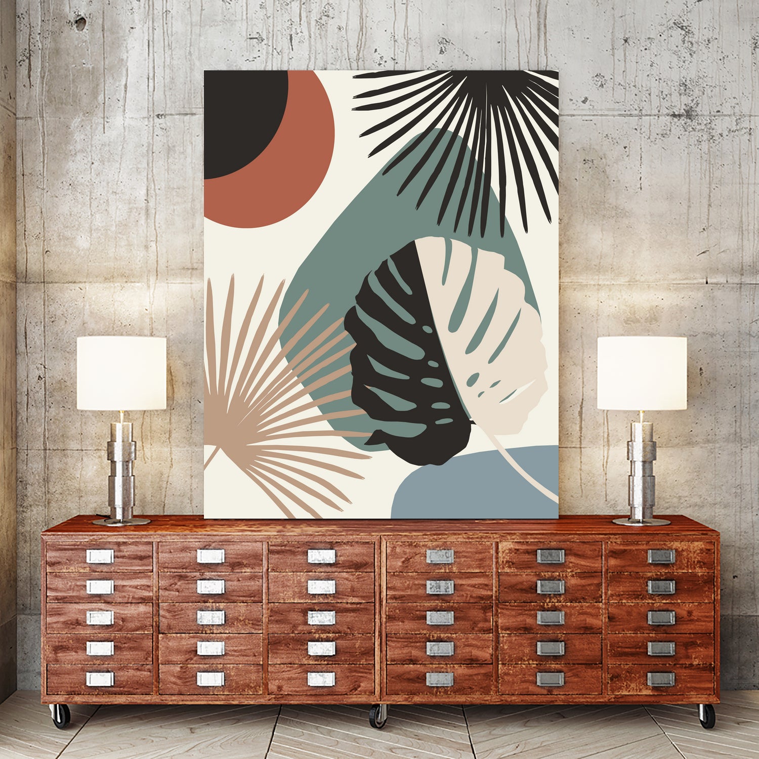 Minimal Yin Yang Monstera Fan Palm Finesse #1 #tropical by Anita & Bella Jantz on GIANT ART - green digital drawing