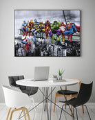 Marvel and DC Superheroes Lunch Atop A Skyscraper by Dan Avenell on GIANT ART - red digital painting