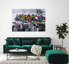 Marvel and DC Superheroes Lunch Atop A Skyscraper by Dan Avenell on GIANT ART - red digital painting