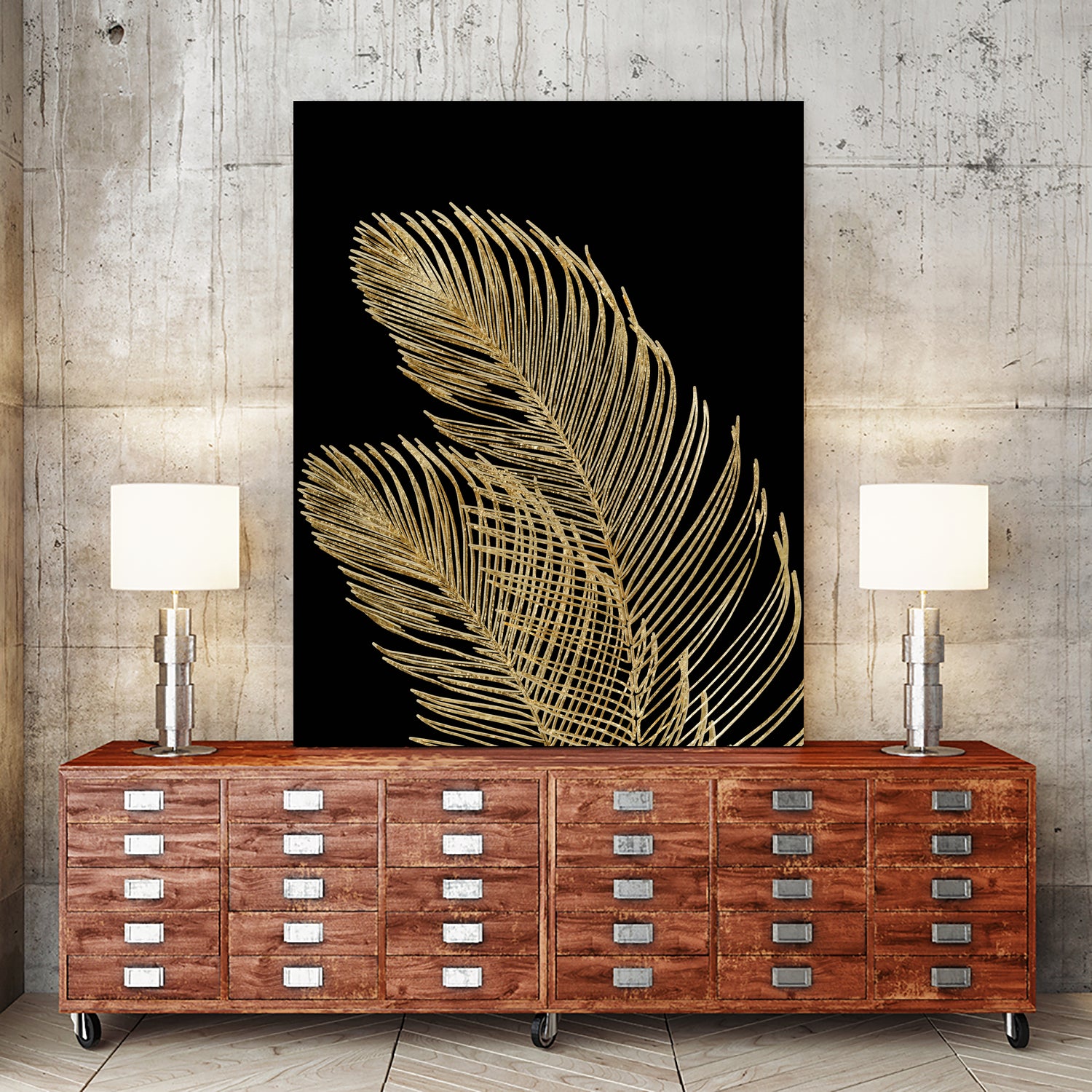 Palm Leaves Finesse Line Art with Gold Foil #1 #minimal by Anita & Bella Jantz on GIANT ART - yellow digital drawing
