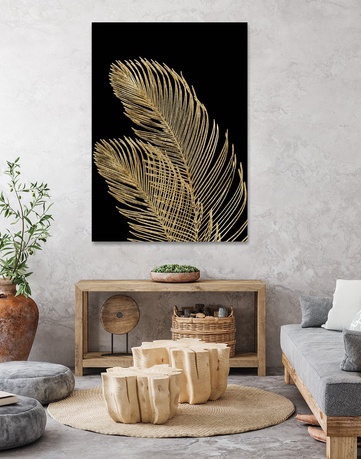 Palm Leaves Finesse Line Art with Gold Foil #1 #minimal by Anita & Bella Jantz on GIANT ART - yellow digital drawing